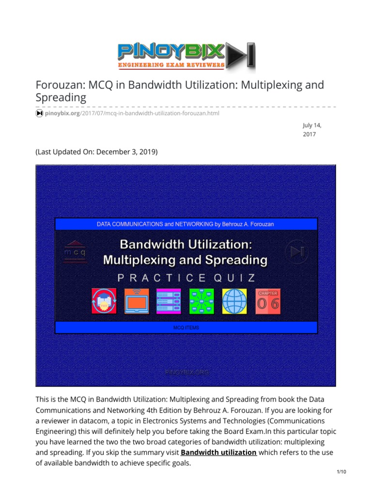 Forouzan MCQ in Bandwidth Utilization Multiplexing and Spreading PDF
