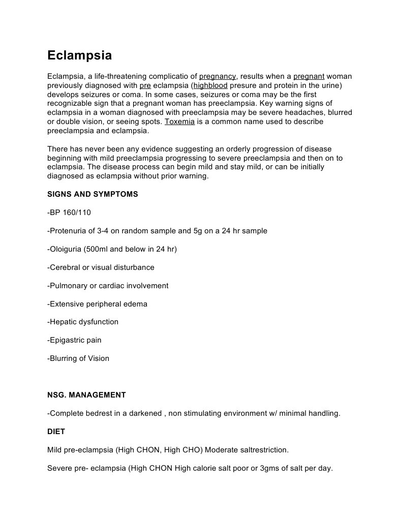 Eclampsia A LifeThreatening Complication of Pregnancy Resulting from Seizures or Coma in Women