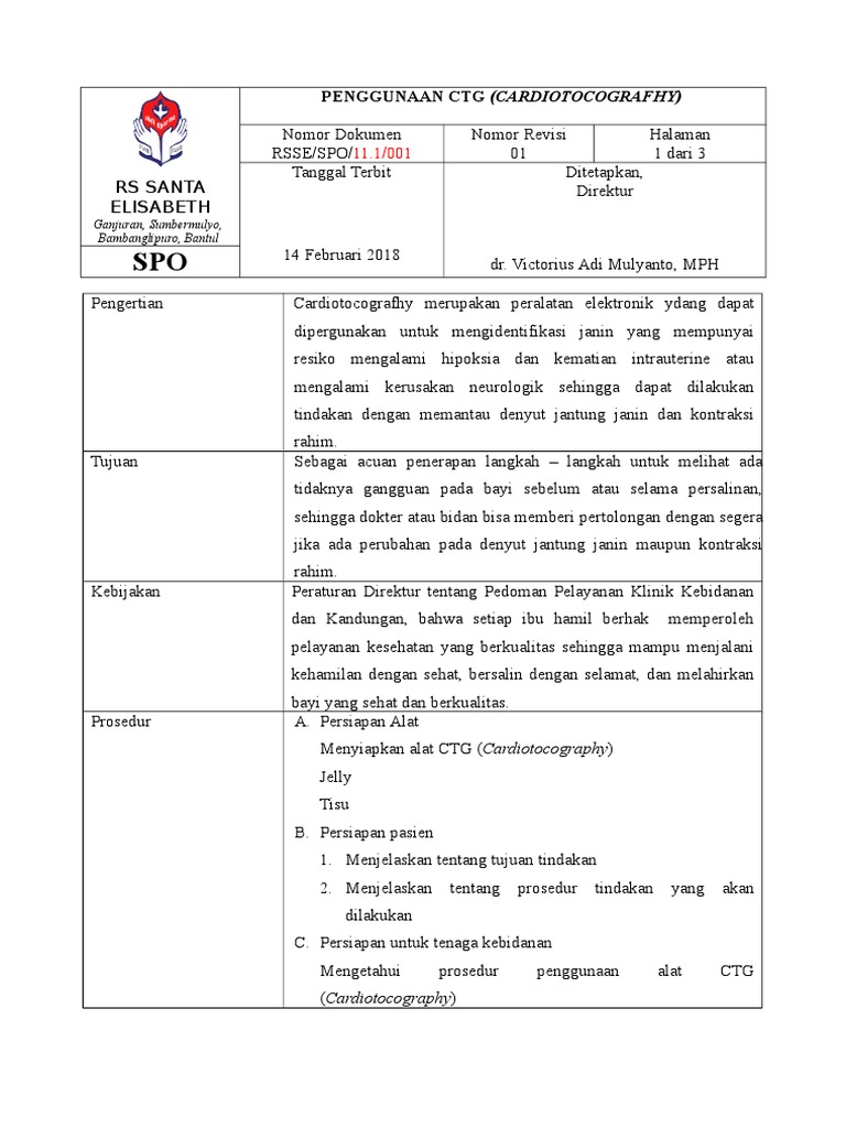 Prosedur Penggunaan CTG di RS Santa Elisabeth | PDF | Kesehatan Holistik