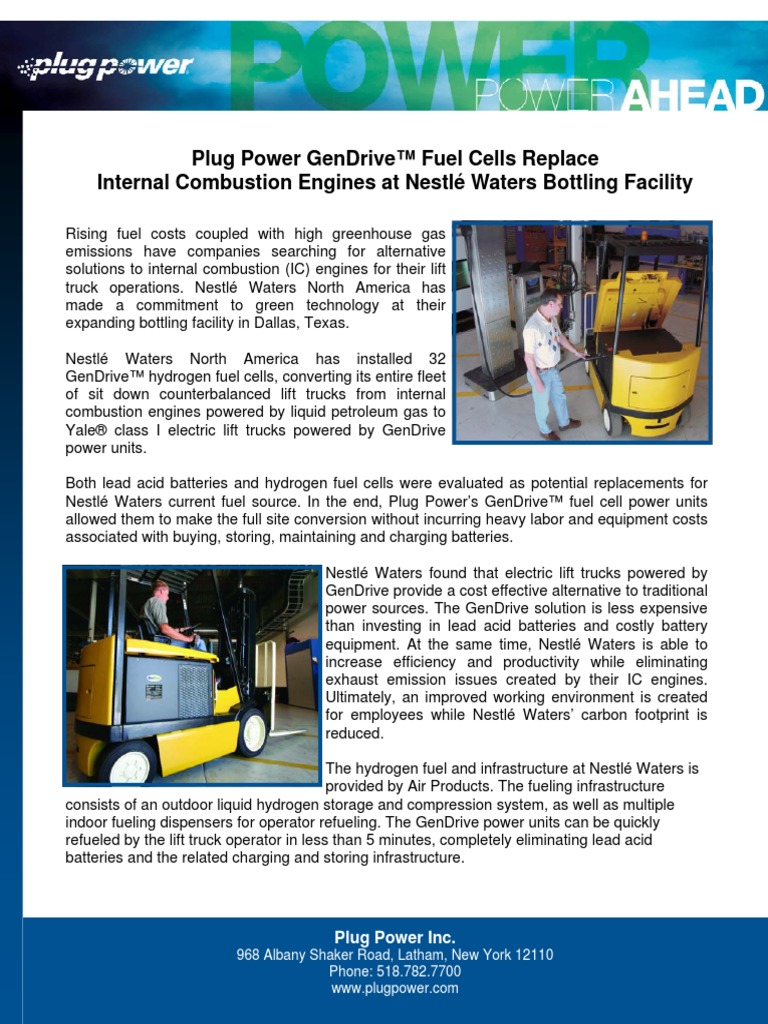 Plug Power GenDrive™ Fuel Cells Replace Engines in Nestle | PDF | Fuel ...