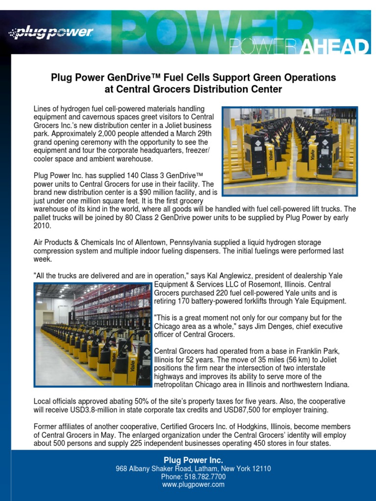 Plug Power GenDrive™ Fuel Cells Support Green Operations PDF Warehouse Grocery Store