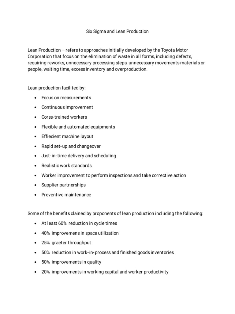 Lean Production and Six Sigma Overview | PDF