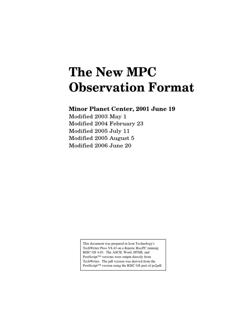 The New MPC Observation Format | PDF | Minute And Second Of Arc ...