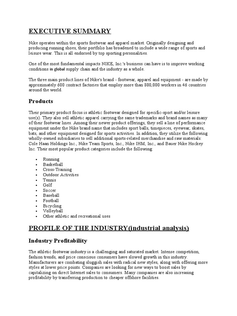 Executive Summary Products PDF Nike Brand