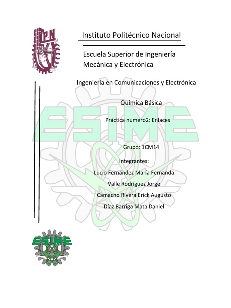 Practica 2 Quimica 1 Esime Ice | PDF | Enlace químico | Polaridad química
