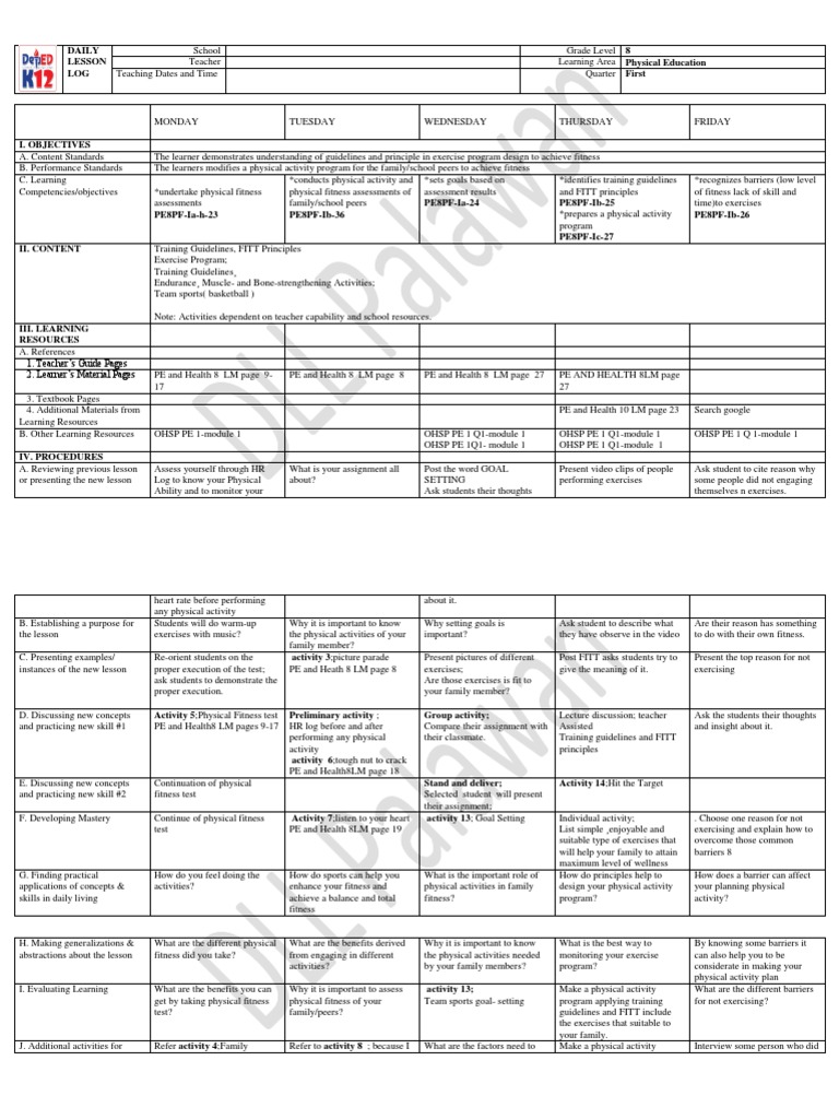 Grade 8 PE Fitness Program | PDF | Physical Fitness | Physical Education