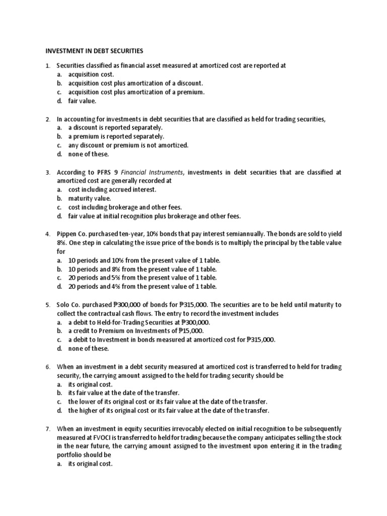 Accounting for Debt Securities Investments | PDF | Debits And Credits ...