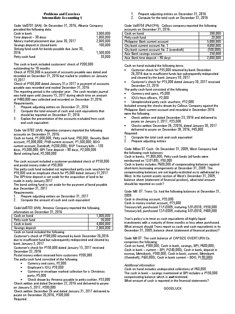 Cash & Cash Equivalents PDF Cheque Transaction Account