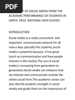 The Effect of Social Media From The Academic Performance of Students in Santa Cruz National High School