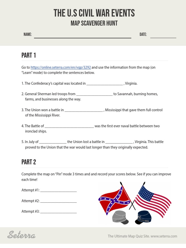 Civilwar Worksheet PDF American Civil War Military Operations Of The American Civil War