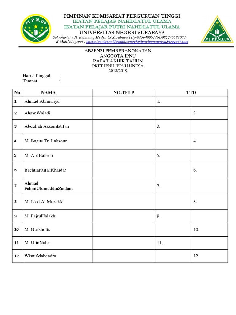 Daftar Hadir Peserta Docx