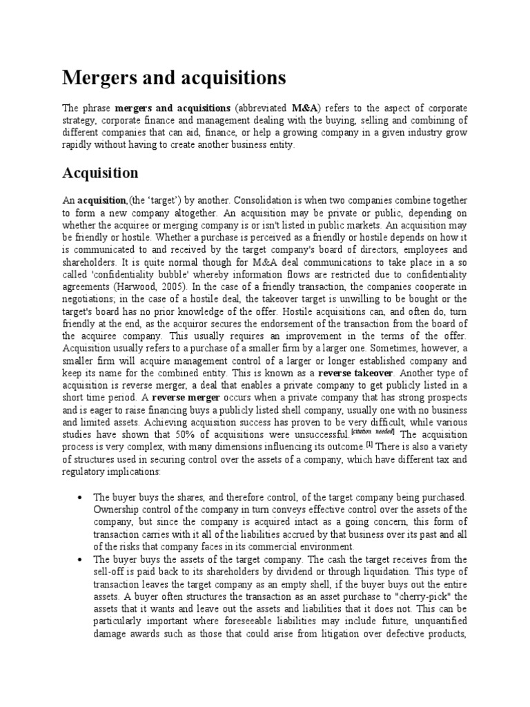 Mergers and Acquisitions | PDF | Mergers And Acquisitions | Valuation ...