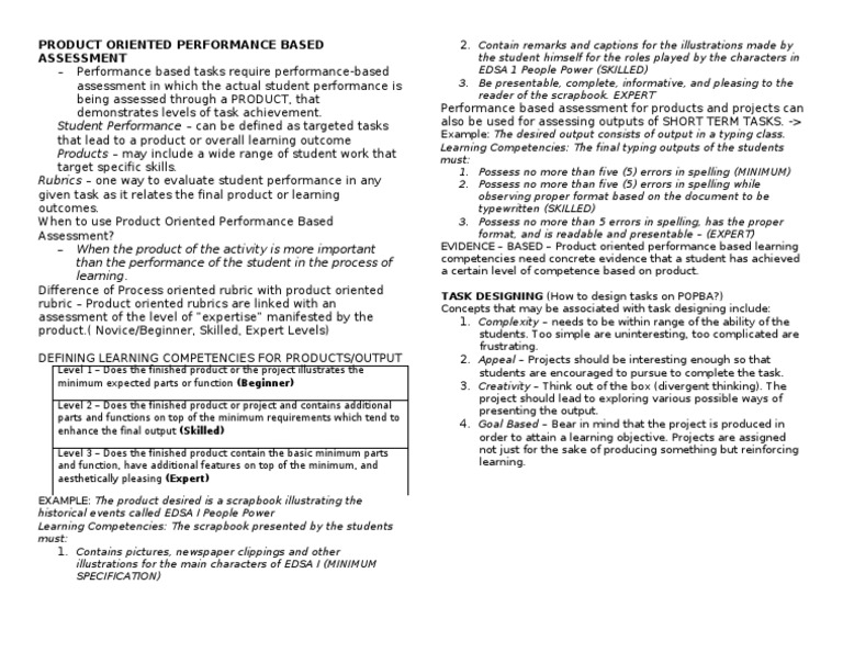 Product Oriented Performance Based Assessment Part 1 Expert Rubric