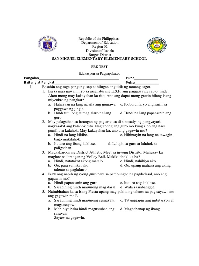 PRETEST Grade 3 | PDF