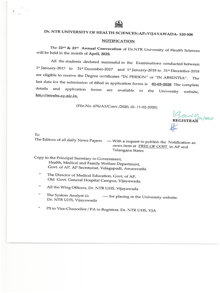 22nd & 23rd Convocation Notification - 15 - 02 - 2020 | PDF
