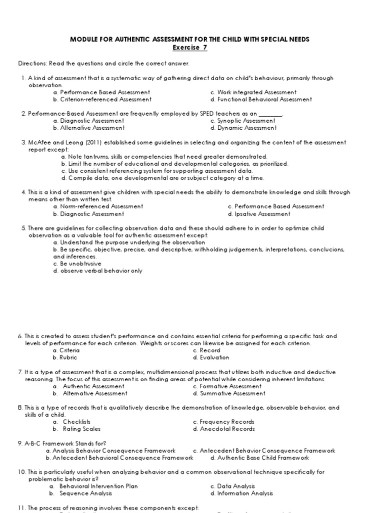 Authentic Assessment for Special Needs | PDF | Career & Growth
