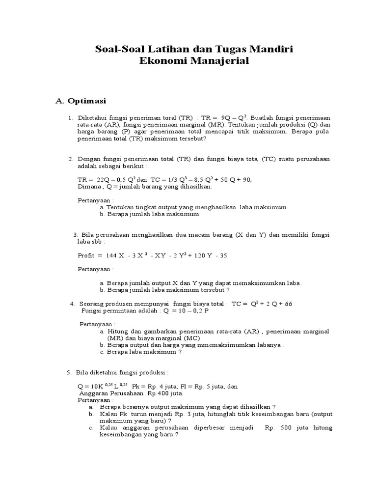 Soal Latihan Ekonomi Manajerial
