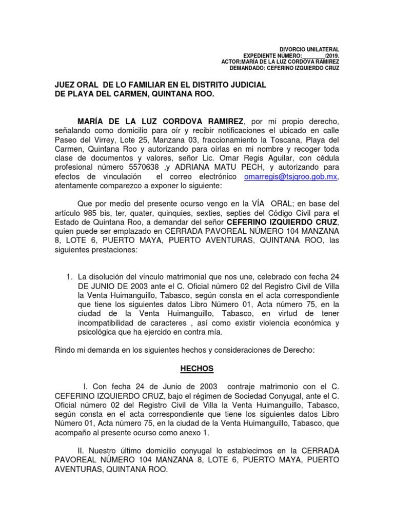 Divorcio Unilateral Pdf