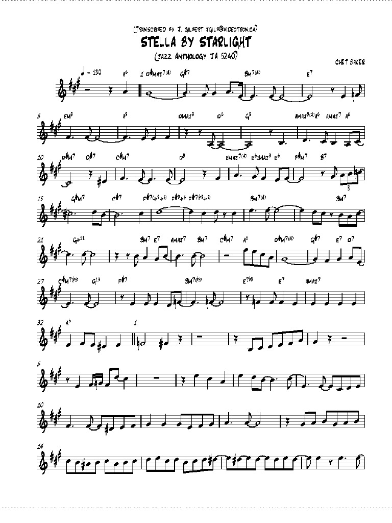 Score Transcription Chet Baker Stella By Starlight Pdf