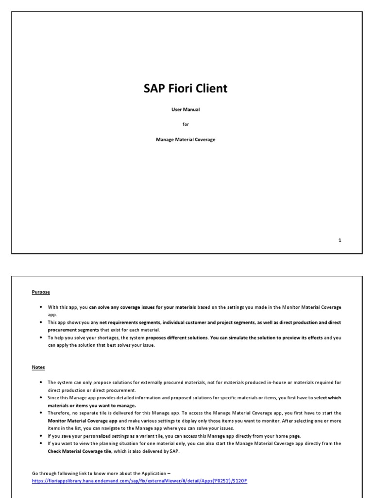 Manage Material Coverage in SAP Fiori | PDF | Computers