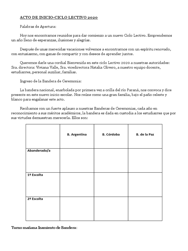 Glosas Acto de Inicio Ciclo Lectivo | PDF | Artes del Lenguaje y ...