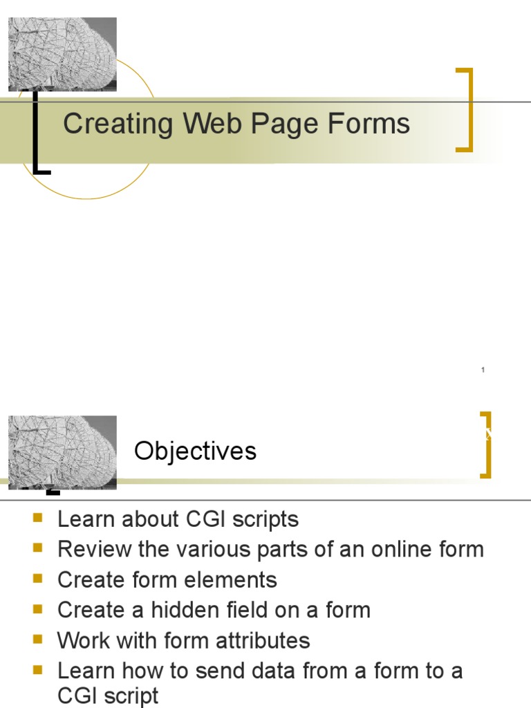 Web Form Creation and CGI Basics | PDF | Html Element | World Wide Web