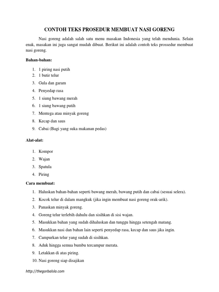 Contoh Teks Prosedur Membuat Nasi Goreng PDF