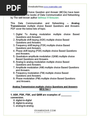 Ch 5 Analog Transmission Multiple Choice Questions And Answers Mcq Pdf Data Munication And Workin Pdf