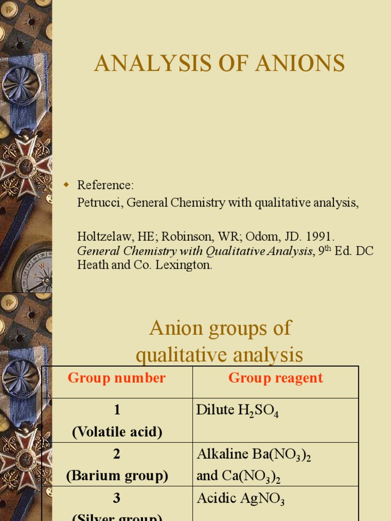 Analysis of Anions A Systematic Approach for the Identification of