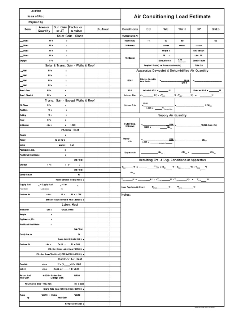 E20 Heat Load Calculation Sheet | PDF