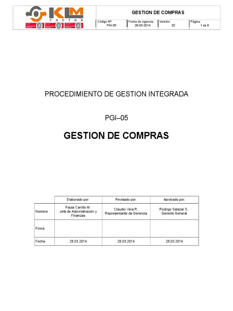 PGI-05 GESTION DE COMPRAS Rev2 | PDF