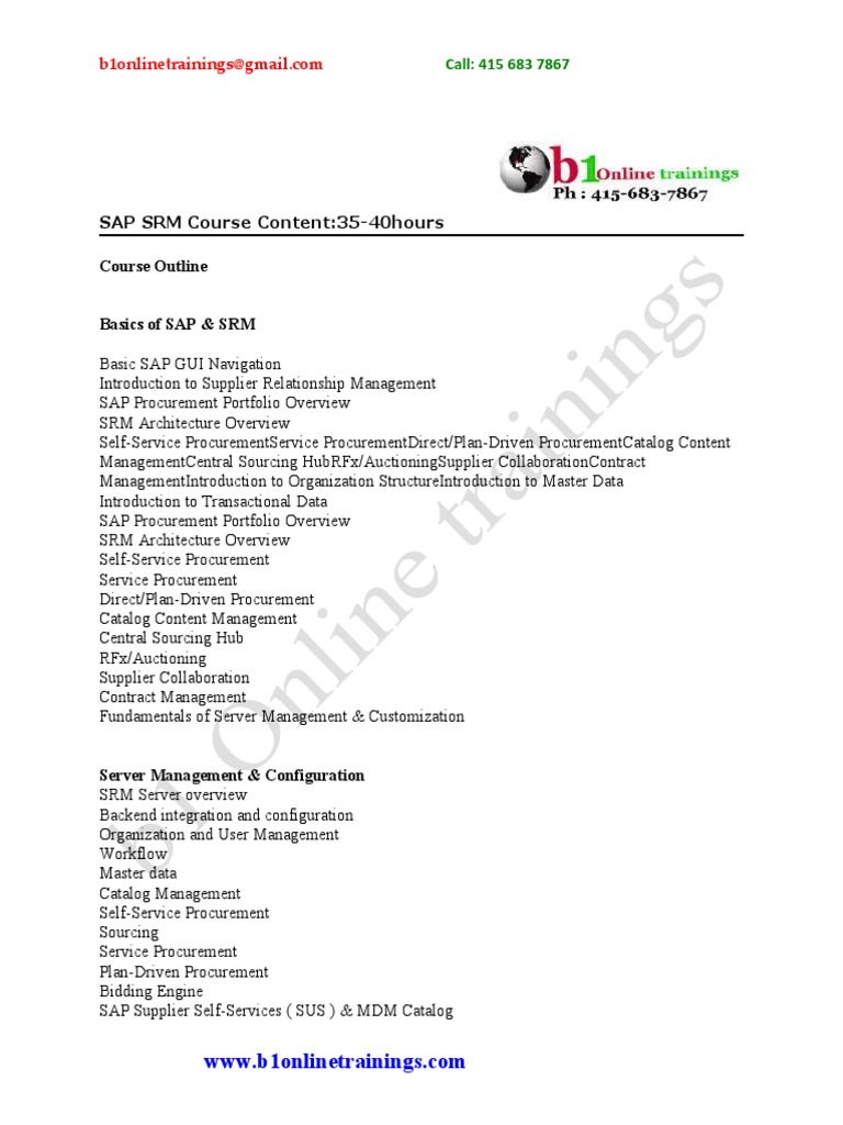 Comprehensive SAP SRM Course Outline | PDF | Business | Computers