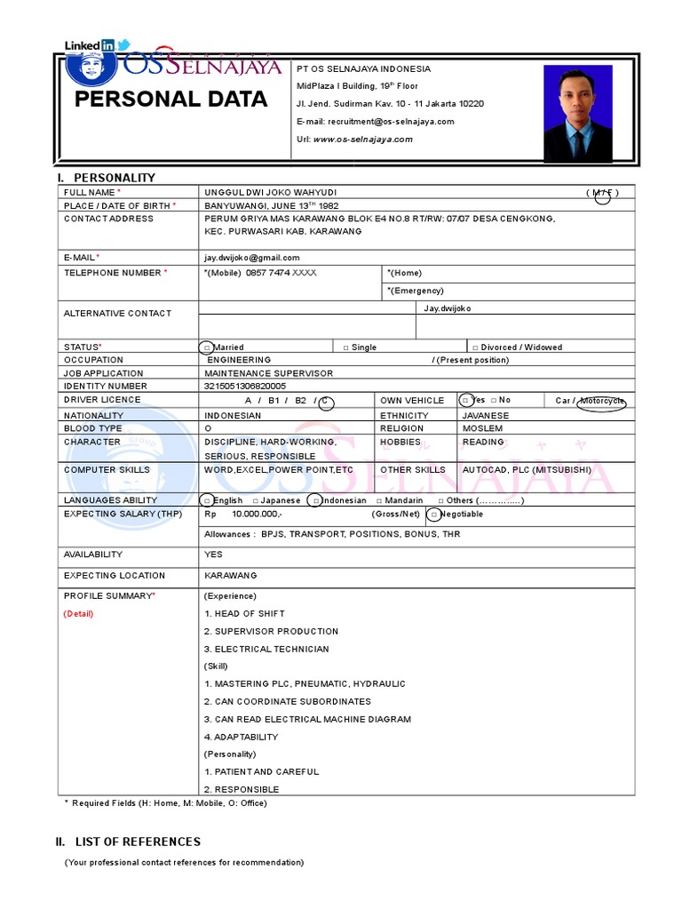 Personal Data Form for Job Application | PDF
