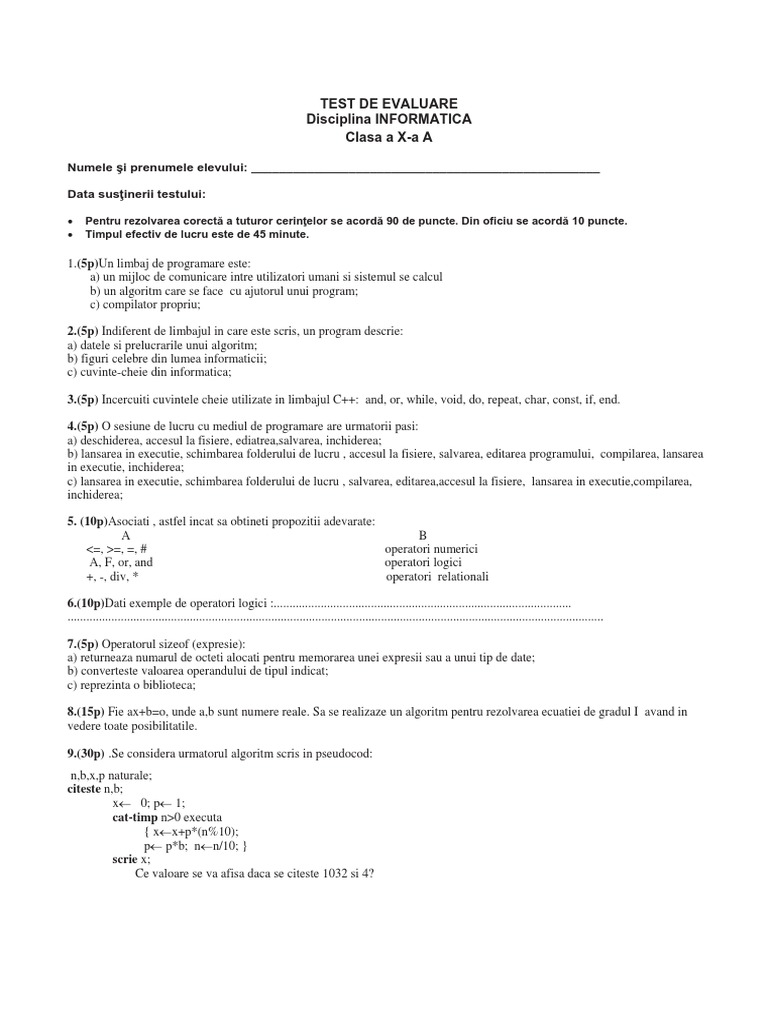 02-Neciu-Ileana-RED-TR Test CPP X INF | PDF