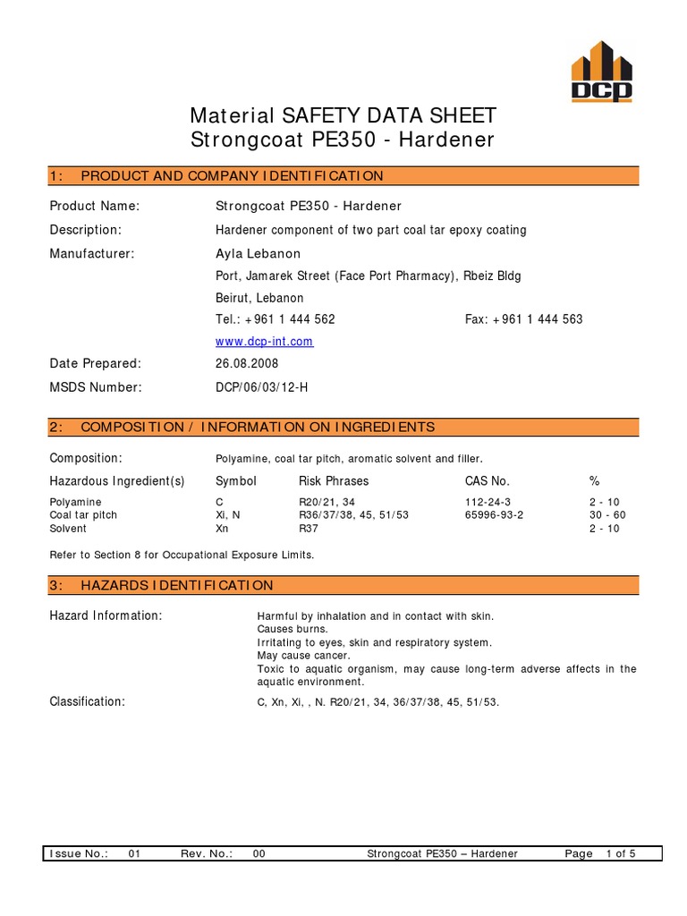 Strongcoat PE350 Hardener MSDS PDF PDF