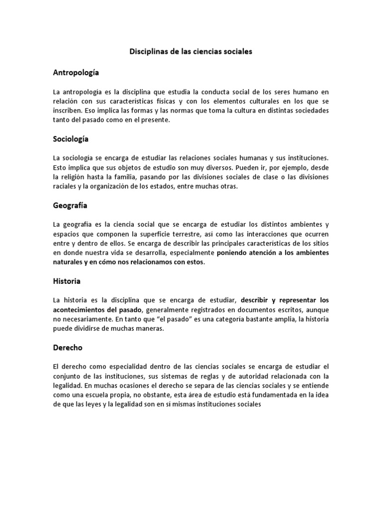 Principales disciplinas de ciencias sociales | PDF