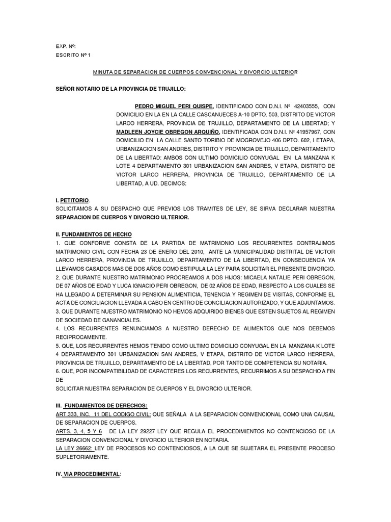 Solicitud de Divorcio Notarial | PDF | Divorcio | Pensión alimenticia