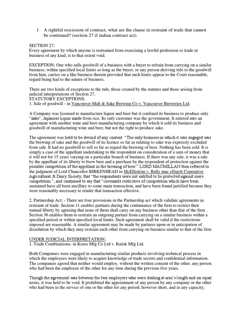 Rescission of Contract & Trade Restraints | PDF | Law