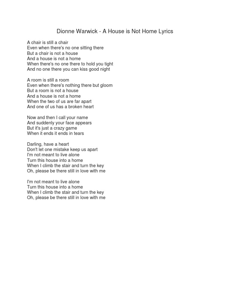 A House is Not a Home Lyrics | PDF | Language Arts & Discipline | Home ...