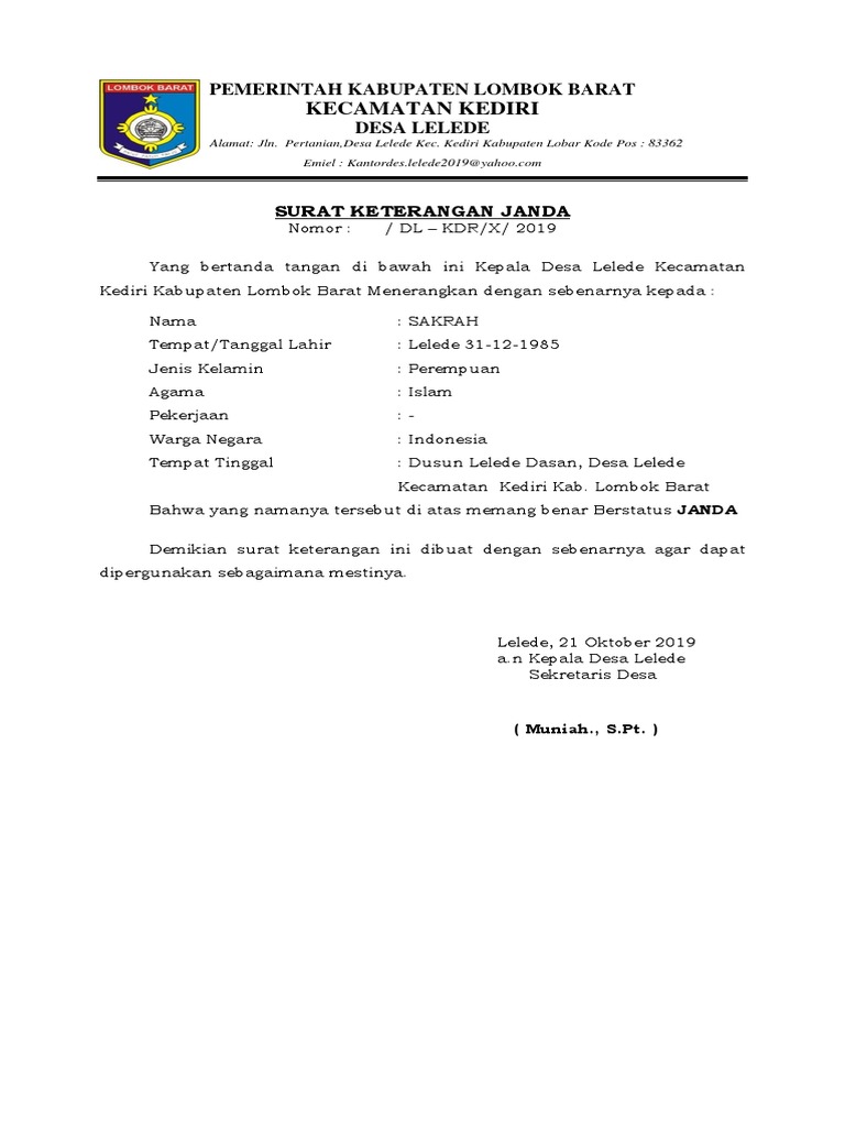 Surat Keterangan Cerai Mati Pdf
