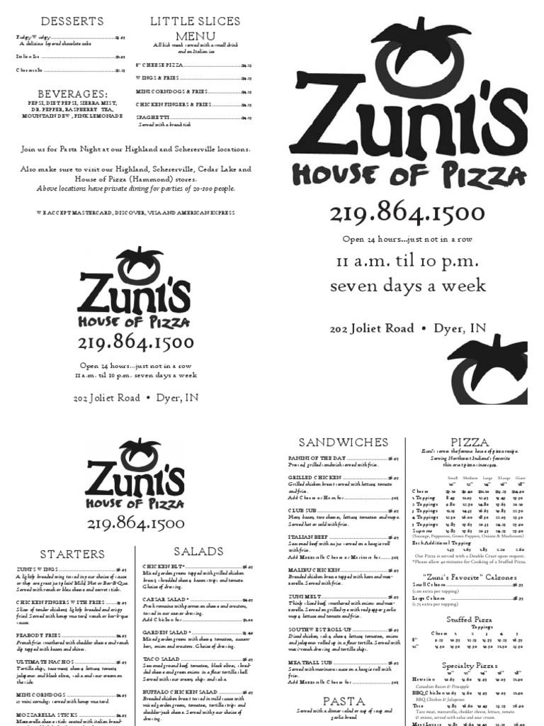 Zunis Menu 1 Salad Pizza