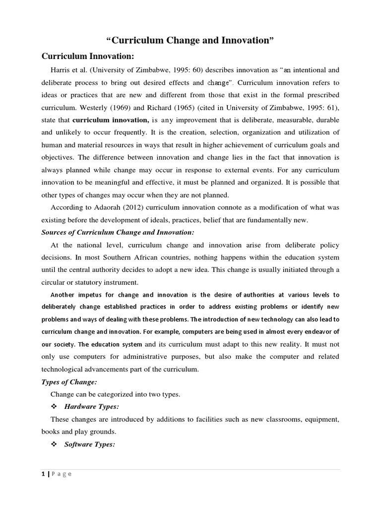 Curriculum Change And Innovation Pdf Innovation Social Network