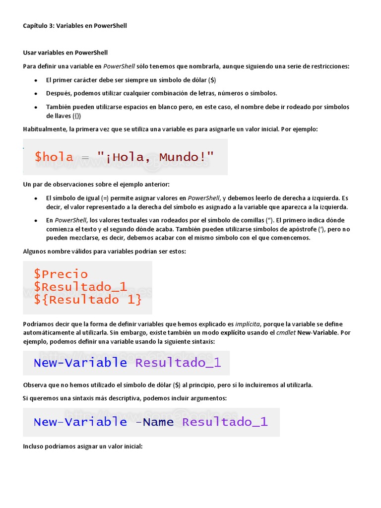 Capítulo 3 - Variables en PowerShell | PDF | Variable (informática ...