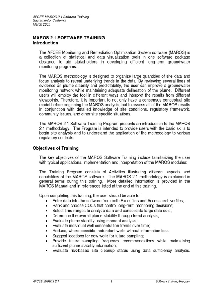 MAROS 2.1 Software Training Overview | PDF