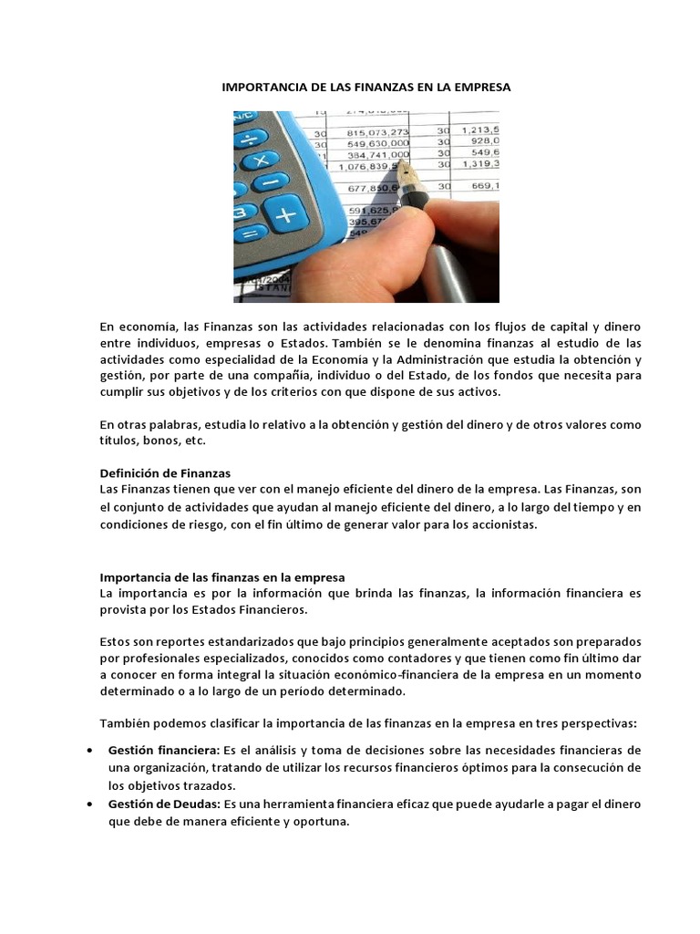 Anexo 3 - Lectura Importancia de Las Finanzas en La Empresa | PDF ...