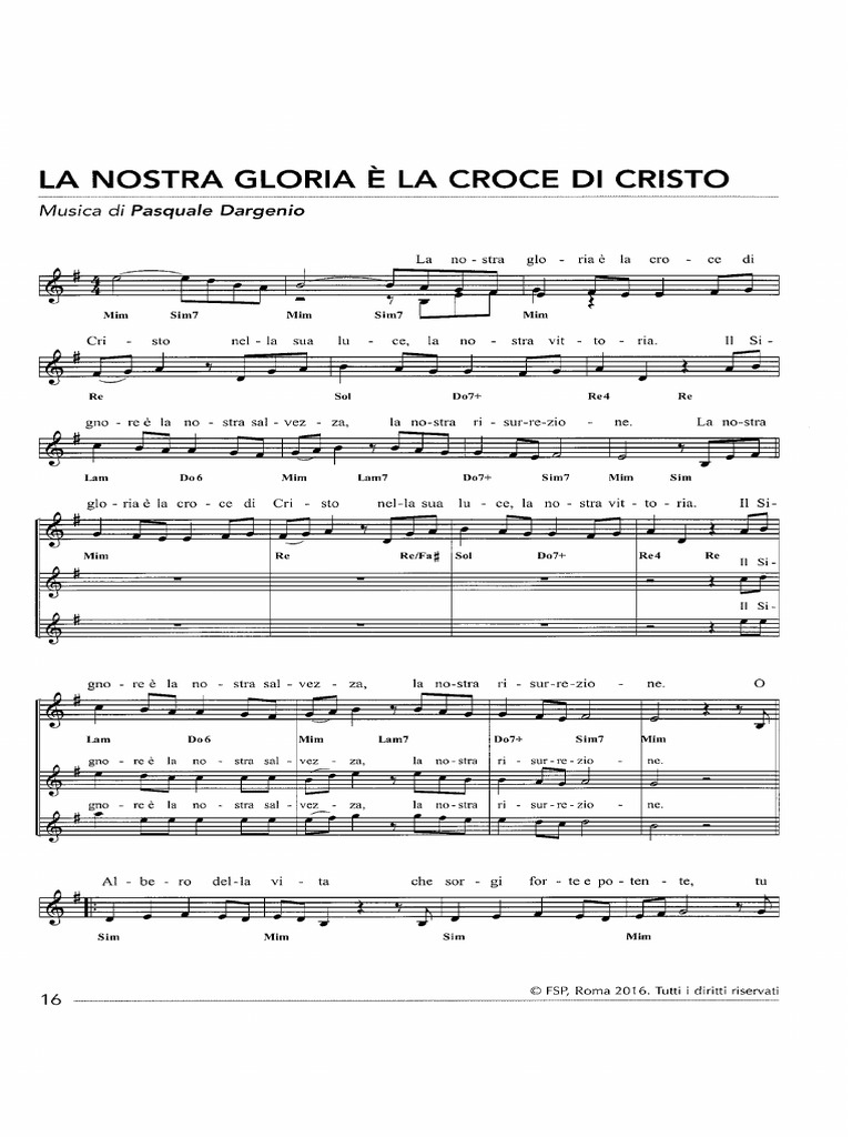 Nostra Gloria è La Croce Di Cristo Testo La Nostra Gloria È La Croce - Dargenio PDF | PDF