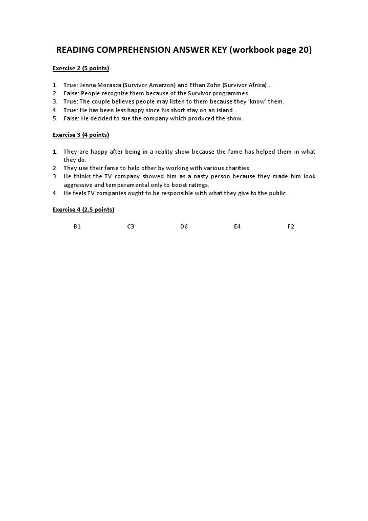 Reading Comprehension Answer Key PDF