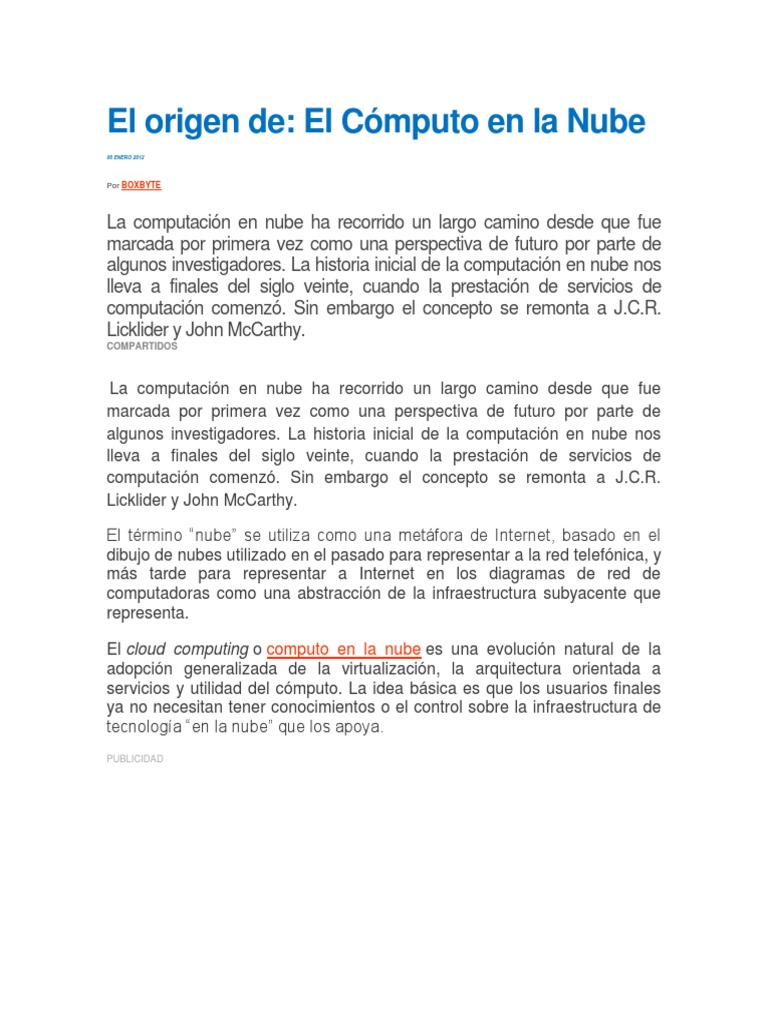 Historia de la Computación en la Nube | PDF | Computación en la nube ...