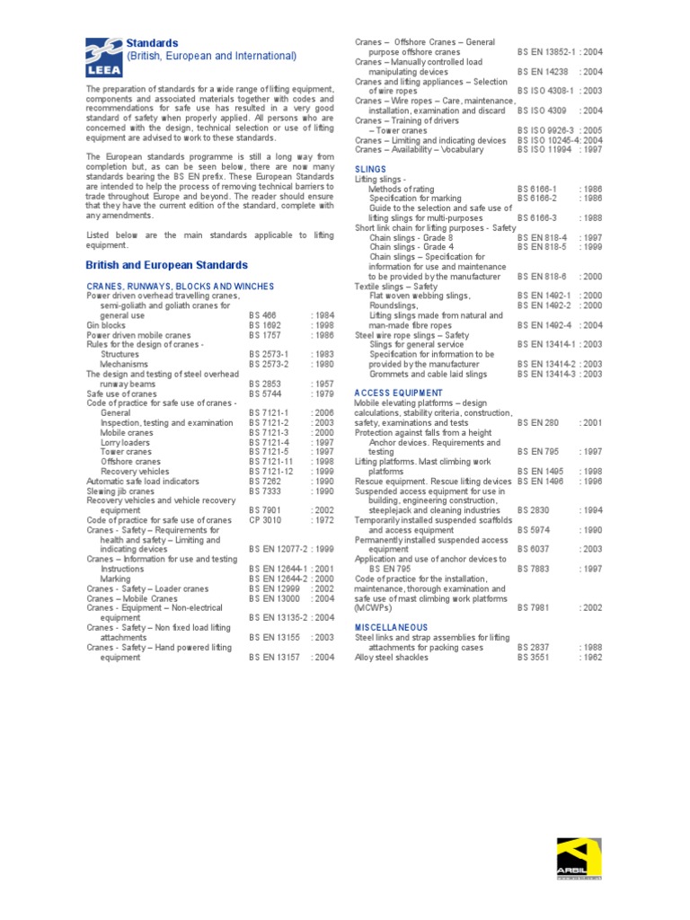 BS Standards For Lifting Equipment | PDF | Crane (Machine) | Rope