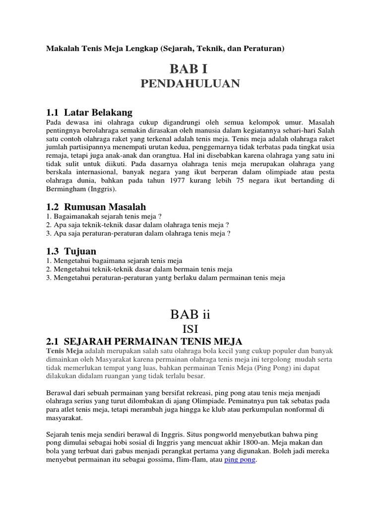 Makalah Tenis Meja Lengkap